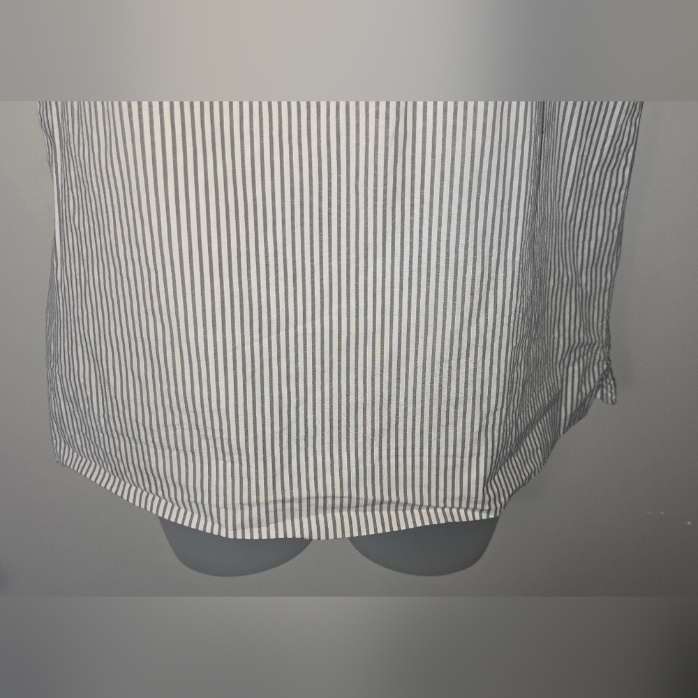 J Crew Flutter Top Womens 10 Gray White Striped Ruffle Poplin Shirt - Picture 4 of 9